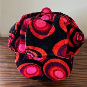 Elope Philly Mod Dot Retro Velvet Cap with Red and Pink Swirls